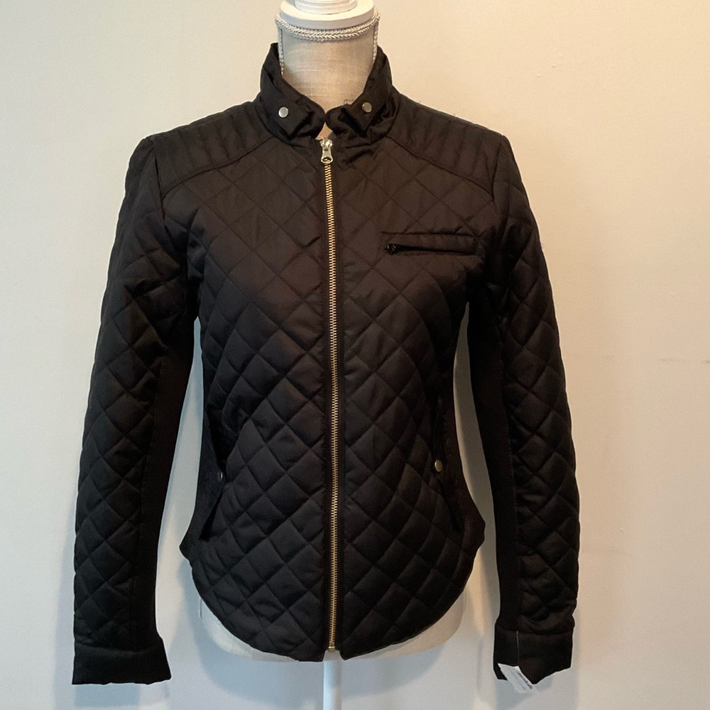 Black Quilt Full Zipper Front PeaCoat Large - NWT